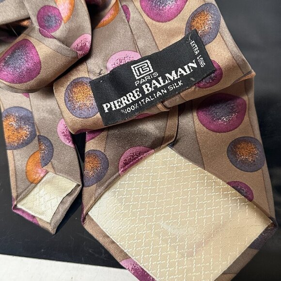 Pierre Balmain Silk Necktie Tie Bubbles Pink Brown Purple Psy Psychedelic Orange - Picture 5 of 5